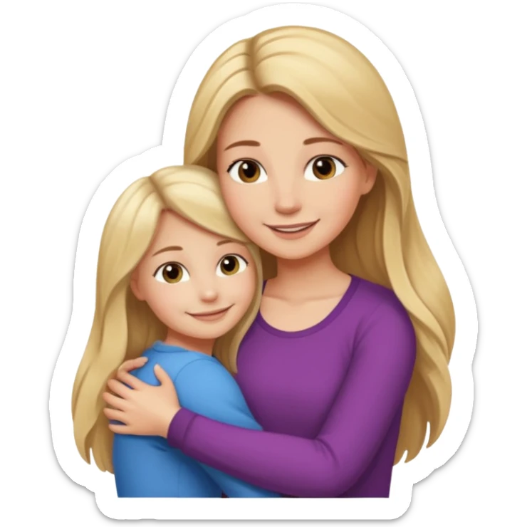 A beautiful mother with long brown hair hugging her cute 12yr old blonde hair daughter sticker