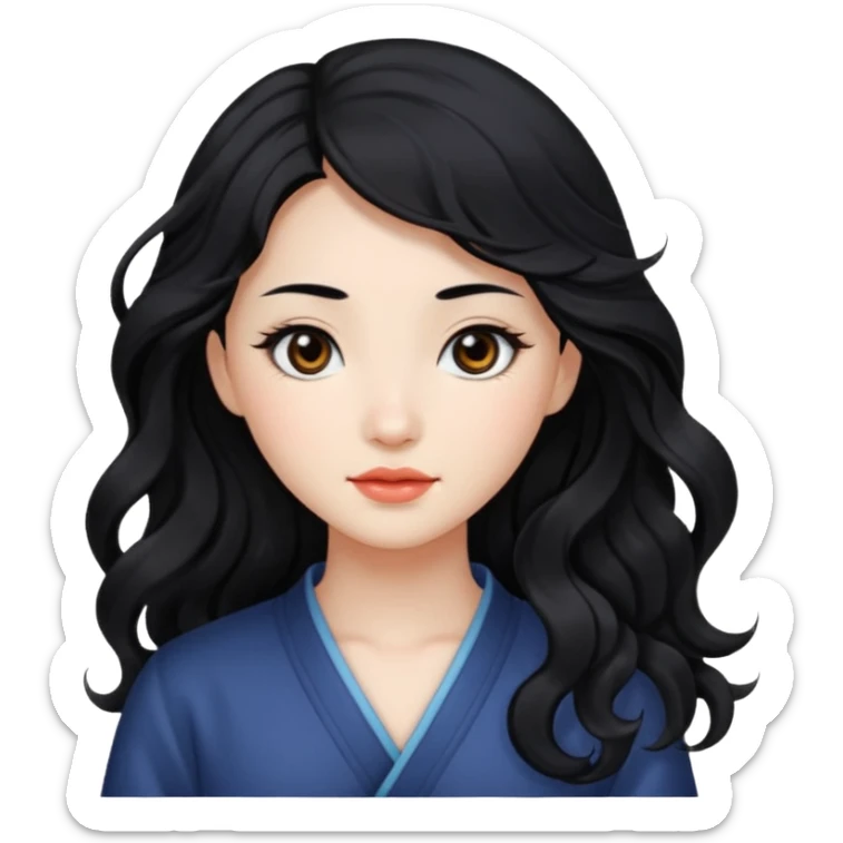 Beautiful girl,Black hair,wavy hair，long hair,Black eyes,Chinese sticker