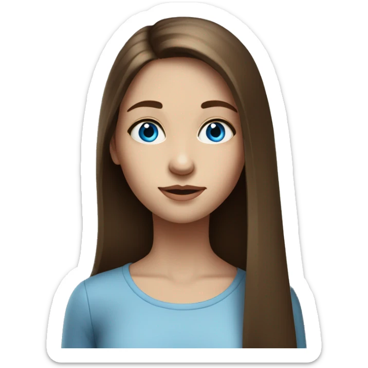 realistic portrait of a girl with blue eyes and brown long straight hair sticker