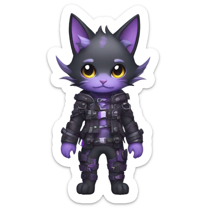 cool cute pretty black techwear grey Purple ethereal fantasy nargacuga-bat-cat-Fakemon spiked collar harness full body sticker