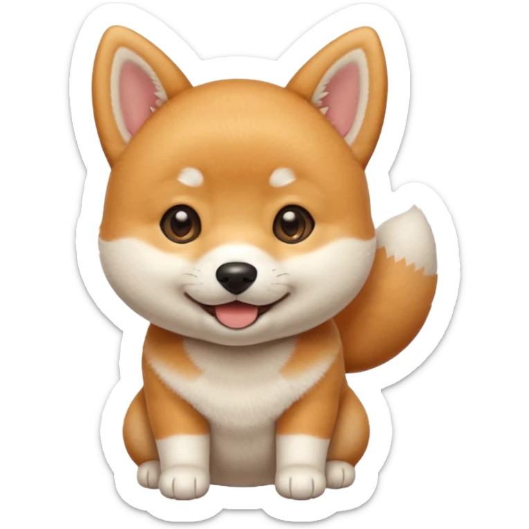 3 month old Shiba Inu puppy, big round eyes, soft orange and white fur, tiny paws, smiling expression, emoji style, simple vector, clean lines, soft shading, pastel background, centered, 1:1 ratio, high quality, cute sticker design sticker