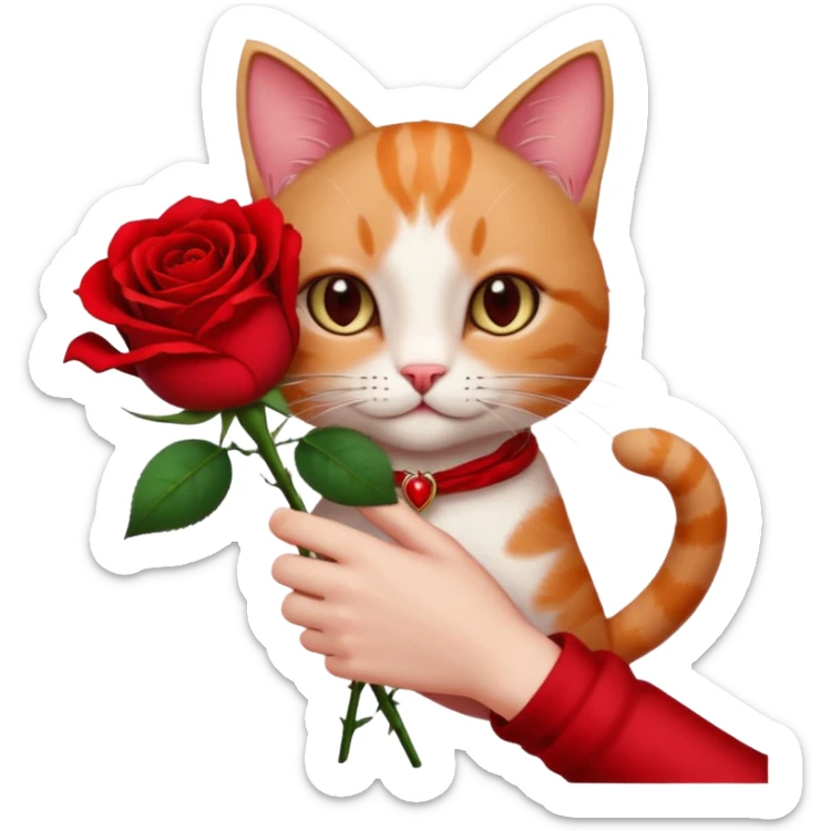 Flower 🌹in hand whiteout face in hand cat whitout  face person and Cat just hand sticker