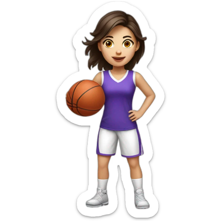 White skin brunette female playing football with small basket ball sticker