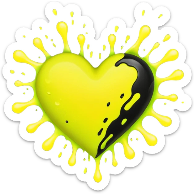 A neon yellow heart with black splashes inside the heart and The text UVP in the heart sticker