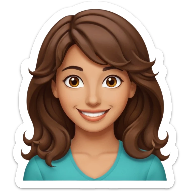 30 yr old middle eastern woman wavy brown hair side bangs big smile tanned skin brown eyes sticker