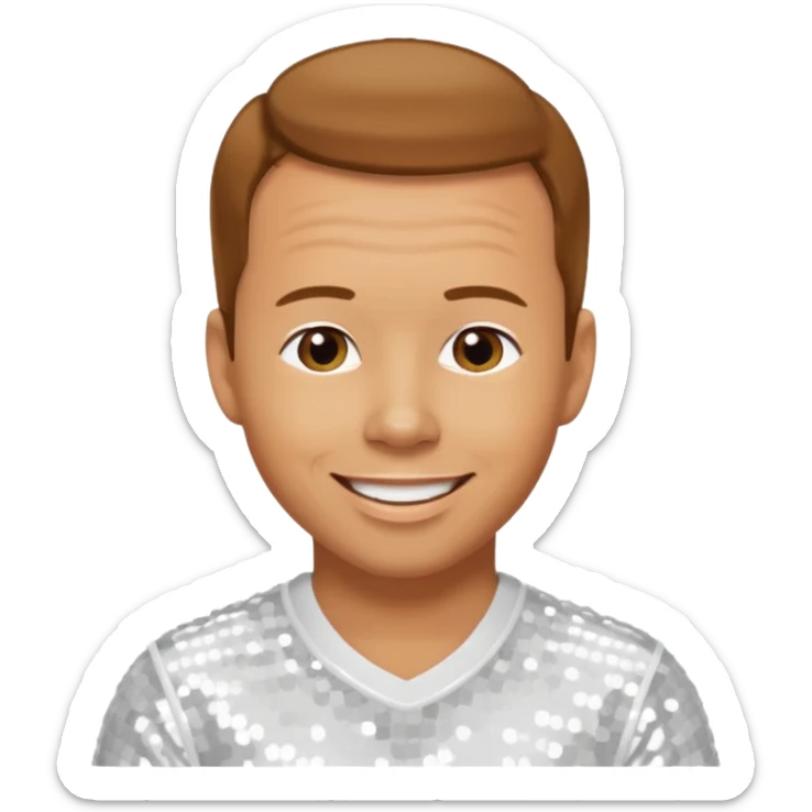 Donnie Wahlberg from NKOTB with golden brown hair, white sequin outfit sticker