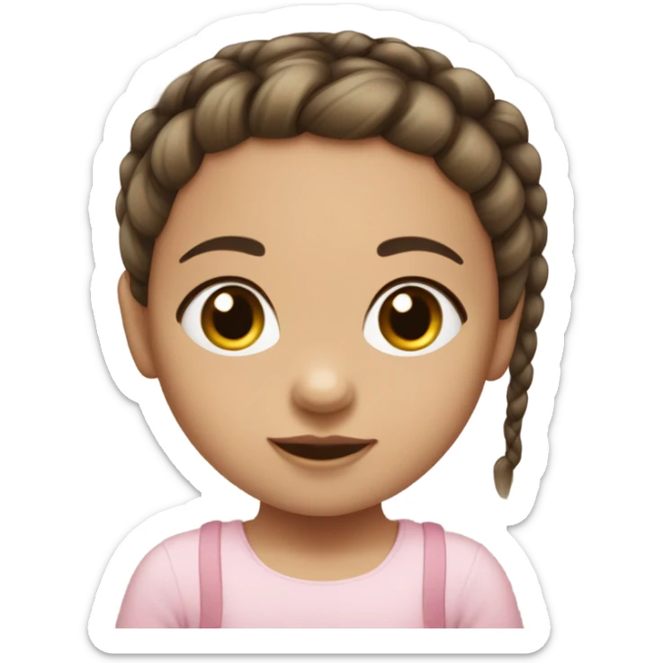 baby girl with super straight brown pigtails on top of head,  big black eyes and pale white fair skin no braids sticker