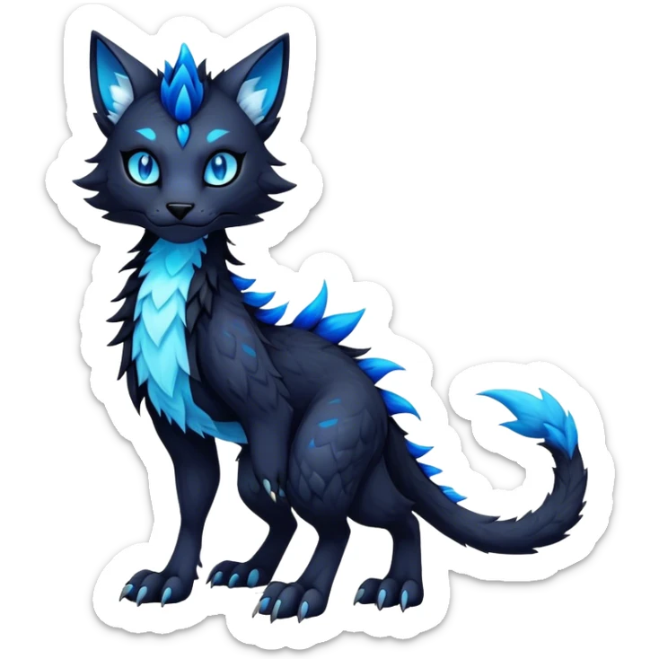 Kawaii dark edgy fantasy feline-vernid-sergal-fursona animal creature with a tufted tail full body with intricate markings  sticker