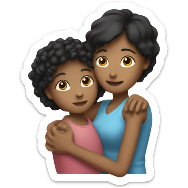 hug mother with short black hair and daughter with brown mung hair sticker