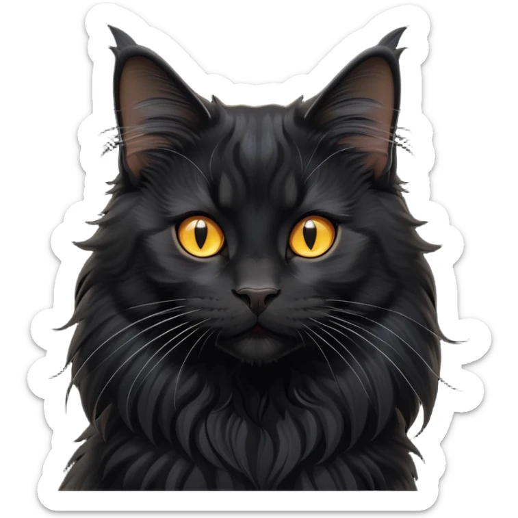 cinematic-cute black-maine-coon-cat-portrait-emoji,-head-tilted-playfully-and-inquisitively,-sleek--black-fur,-simplified-yet-adorable-features,-highly-detailed,-glowing-with-a-warm,-friendly-glow  sticker