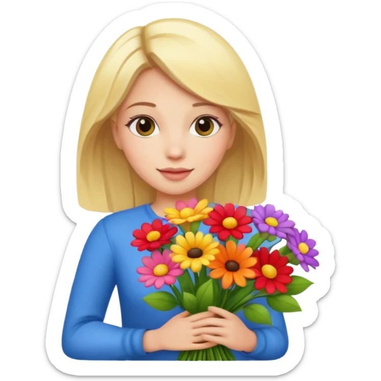 blonde woman with big bouquet of flowers sticker