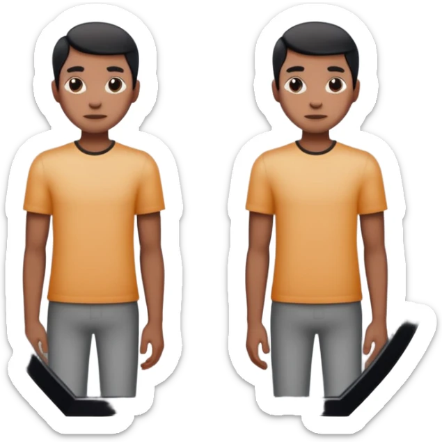Minimalist emoji-style sticker of a person standing before a mirror, but the reflection is moving differently. Black and gray icon.
 sticker