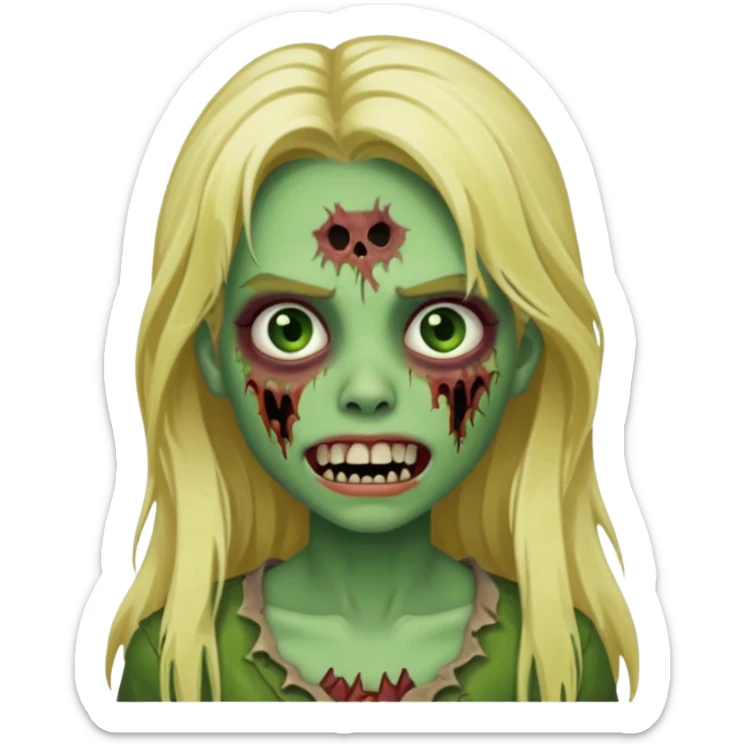 girl zombie with blonde long hair with teeth green skin and with no angry face sticker