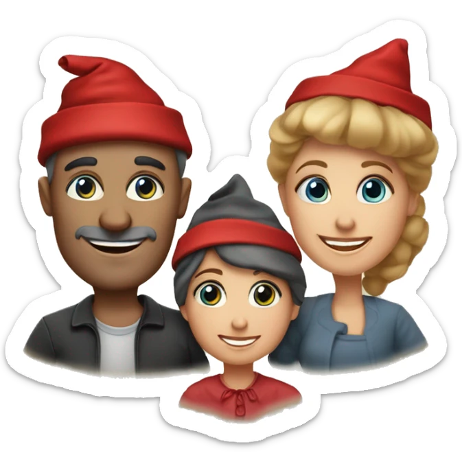european family of 4 people (mom dad and 2 kids) celebrate new year in birthday hats sticker