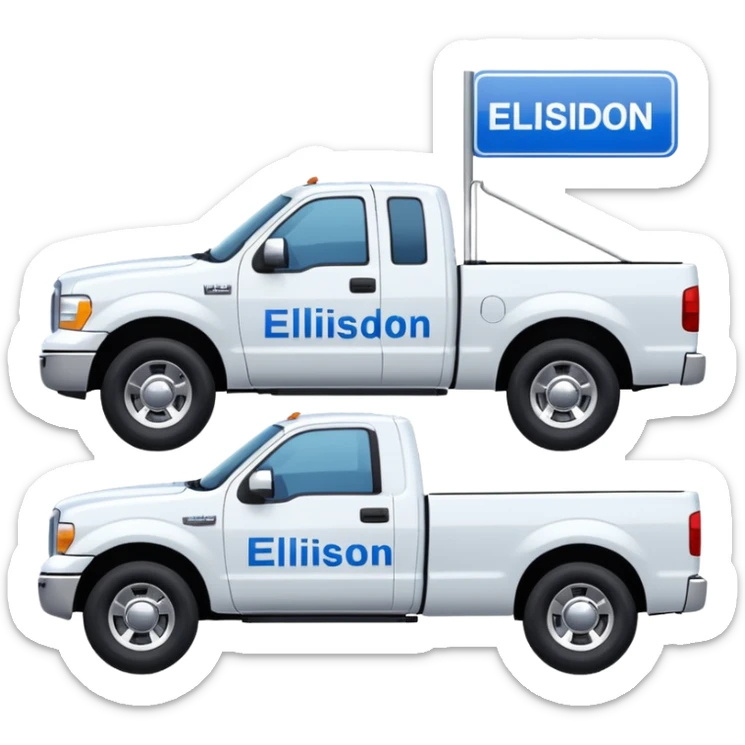 SINGLE WHITE PICKUP TRUCK SIDE VIEW "EllisDon" WRITTEN ON SIDE OF TRUCK BLUE LETTERS sticker