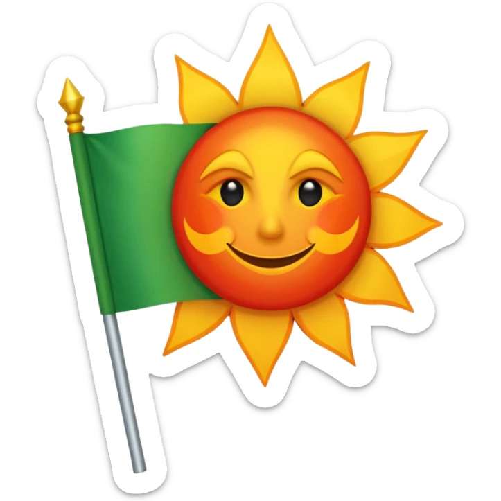 Flag with with 1 red, 1 white and 1 green horizontal flag and an orange/yellow pointed sun in the middle sticker