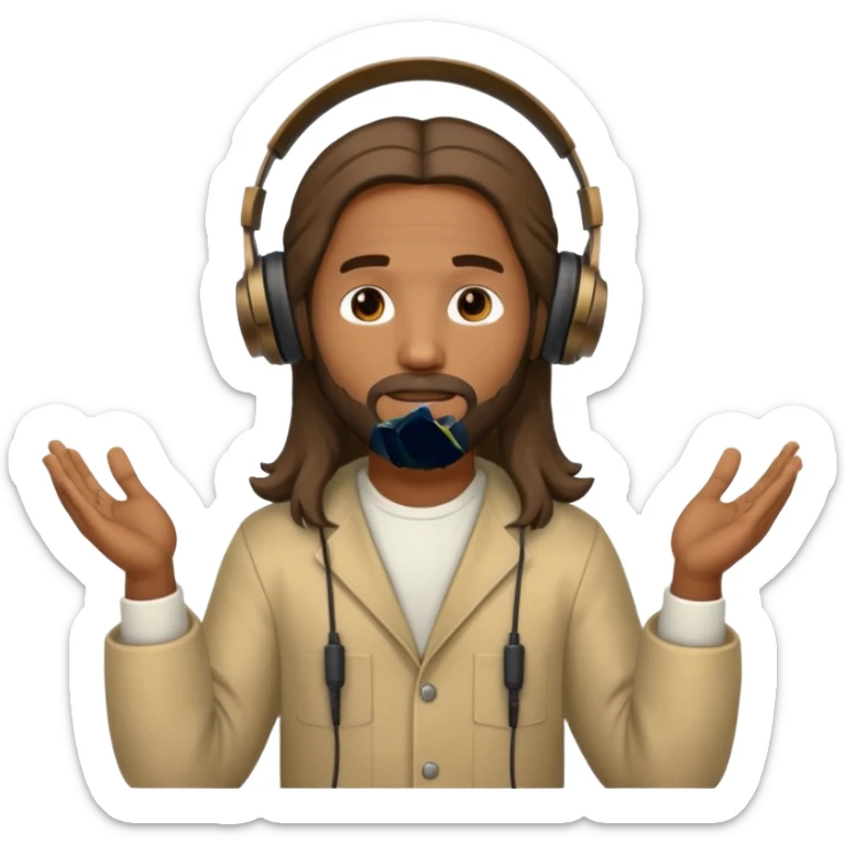 African American Jesus Christ  holding a pair of headphones sticker