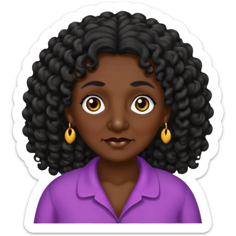 Dark skin grandma with 30 inch black long curly hair and black eye colors  sticker