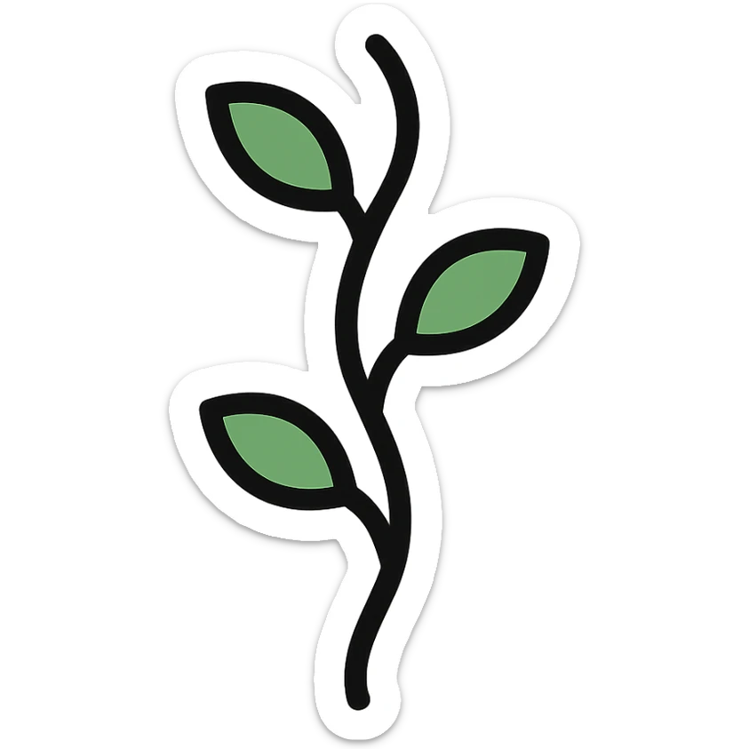 minimal flat icon of a simple green beanstalk stalk with a few leaves sticker