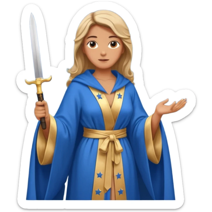 An upright Europe (a tall woman), wearing a blue, flowing robe with stars on the hem, and behind her stands Chancellor Merz, holding a knife toward her back 
you forgot chanccellor merz behind her sticker