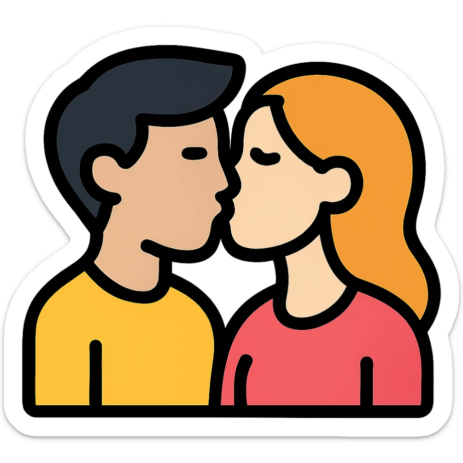 icon of a couple kissing, the man is asian and the woman is white sticker
