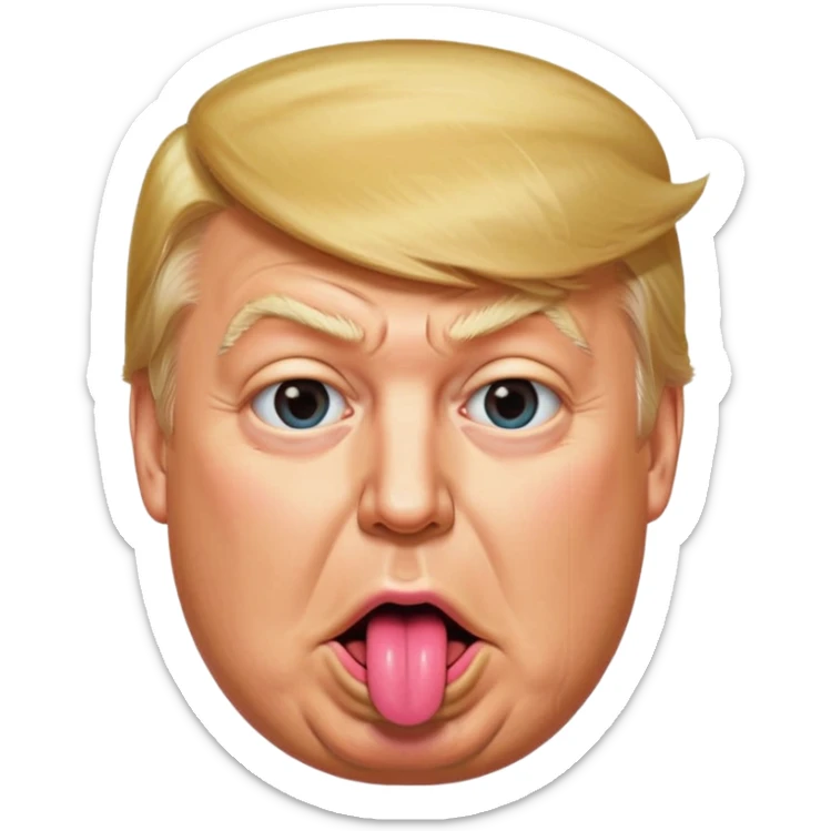 Trump with his super duper fat tongue out with a deep amount of saliva falling off his face sticker