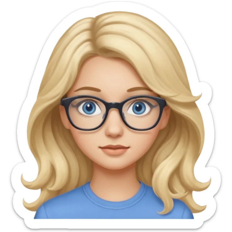 Fille 20ans qui a des cheveux long et blond et wavy avec des lunettes et des yeux bleu- gris avec du mascara sur les yeux sticker