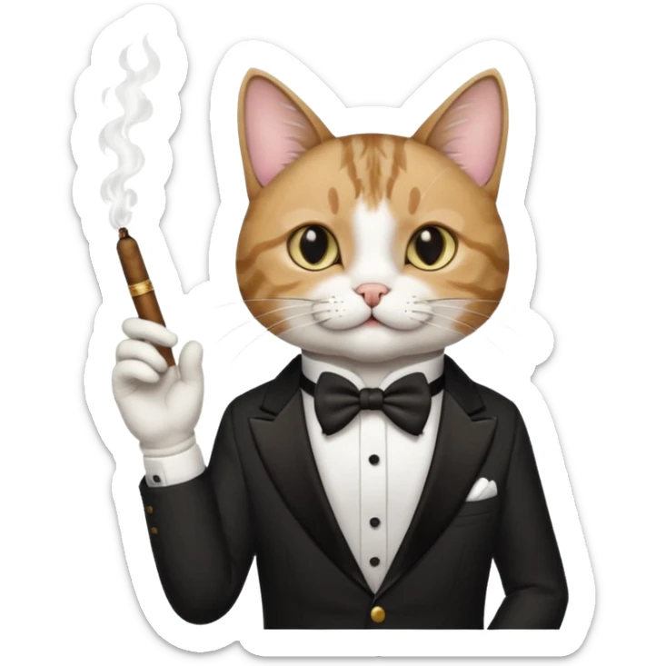 A cat in the black suite with a cigar in a paw with the other paw in the "classic" hand gesture. sticker