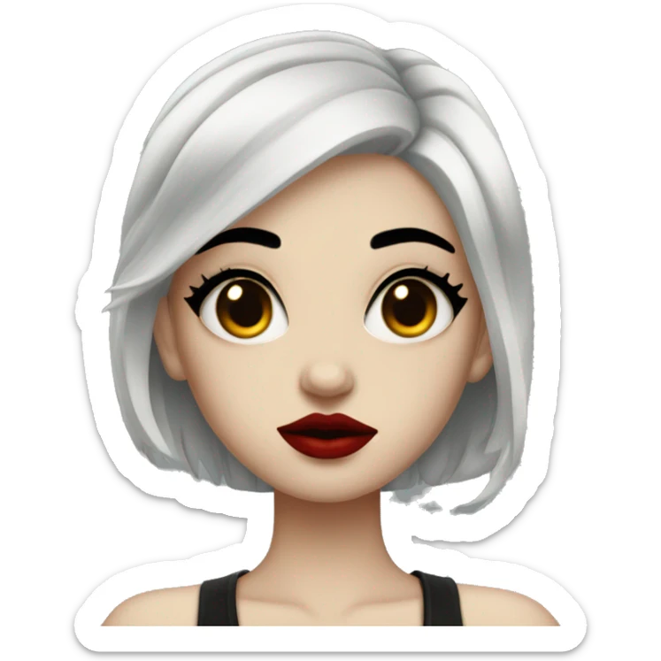 Pale black haired girl with black tattoos on body wearing red lipstick  sticker