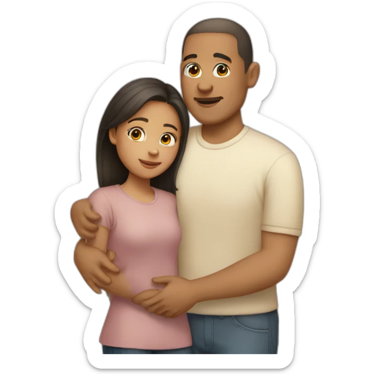A girl hugs her parents (light skin color, dark hair) sticker