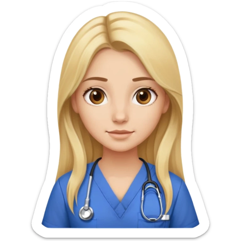Blonde girl with long hair and brown eyes in scrubs sticker