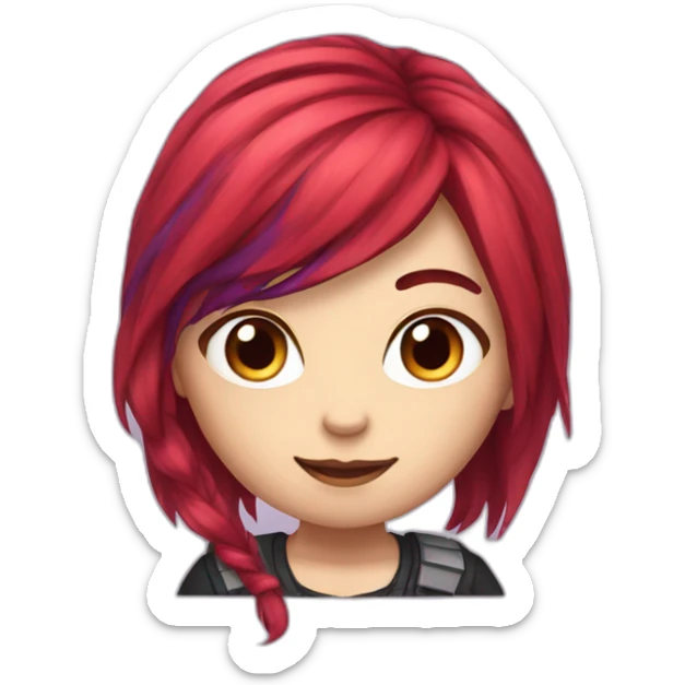 gamer girl with long red and purple hair cute sticker