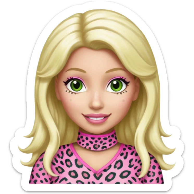 Smiling Green eyed white Nicki Minaj wearing a pink leopard print outfit with hair that is half blonde and half pink sticker