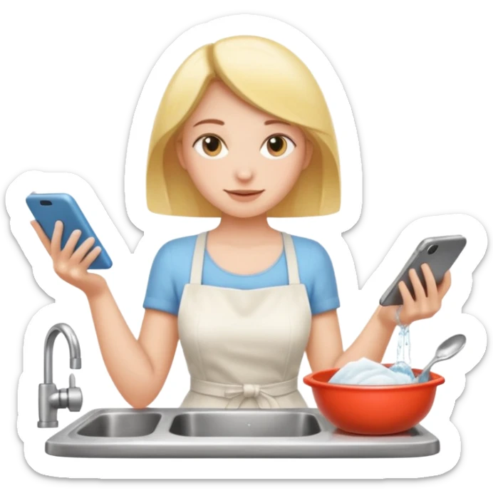 woman perfectionist with 4 arms texting a message wahsing dishes and reading a book 
more dinamic emoji  sticker