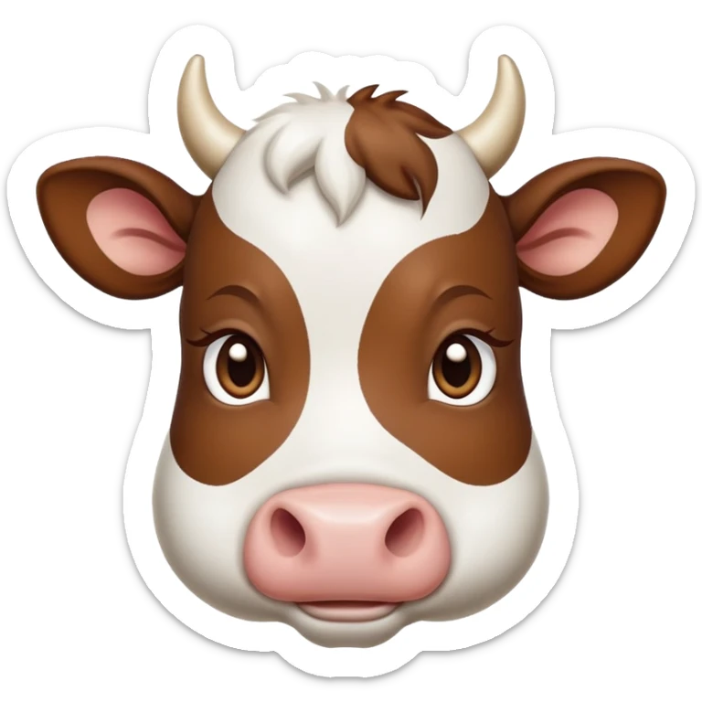 cinematic-noble-brown-and-white-cow calf-portrait-emoji,-poised-and-regal,-with-a-large,-sturdy-build-and-a-beautifully-patterned-hide-of-rich-brown-accented-by-crisp-white-patches,-deep-set-soulful-brown-eyes,-simplified-yet-sharp-and-sophisticated sticker