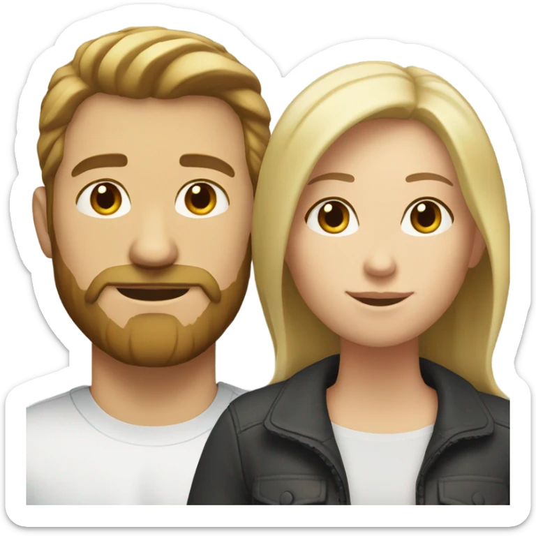 White male with a beard and brown hair, white female with short blonde hair  sticker
