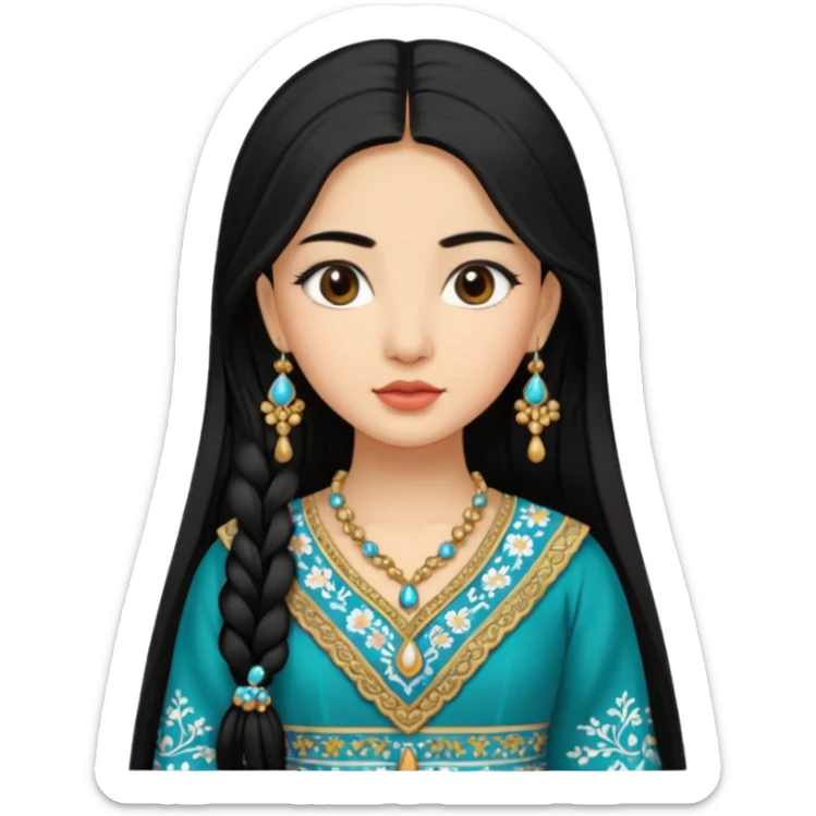 Uzbek girl who has long black hair and beautiful traditional dress sticker