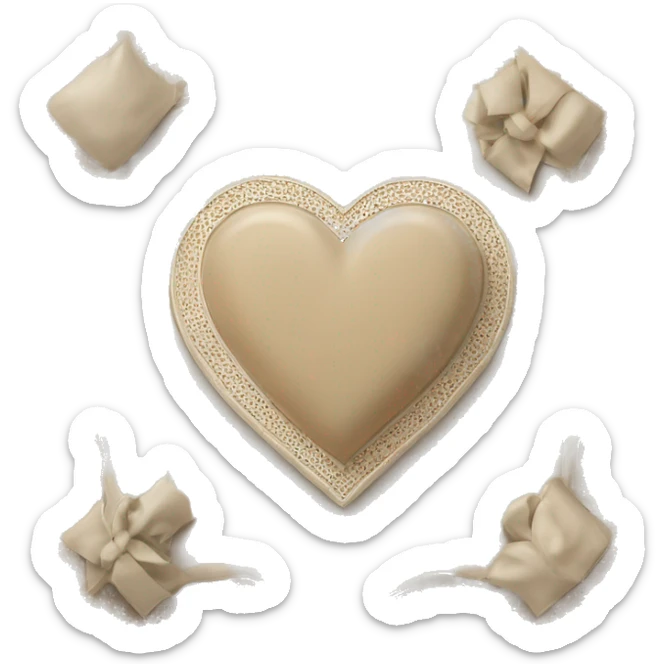 Beige heart, beige Muslim prayer mat, beige Quran, beige bow, white masjid sticker