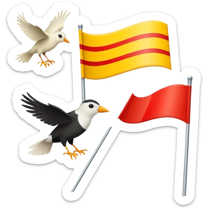 drapeau de Lorraine (fond jaune, une bande diagonale rouge dans laquelle se trouvent 3 silhouettes blanche d'oiseaux) sticker
