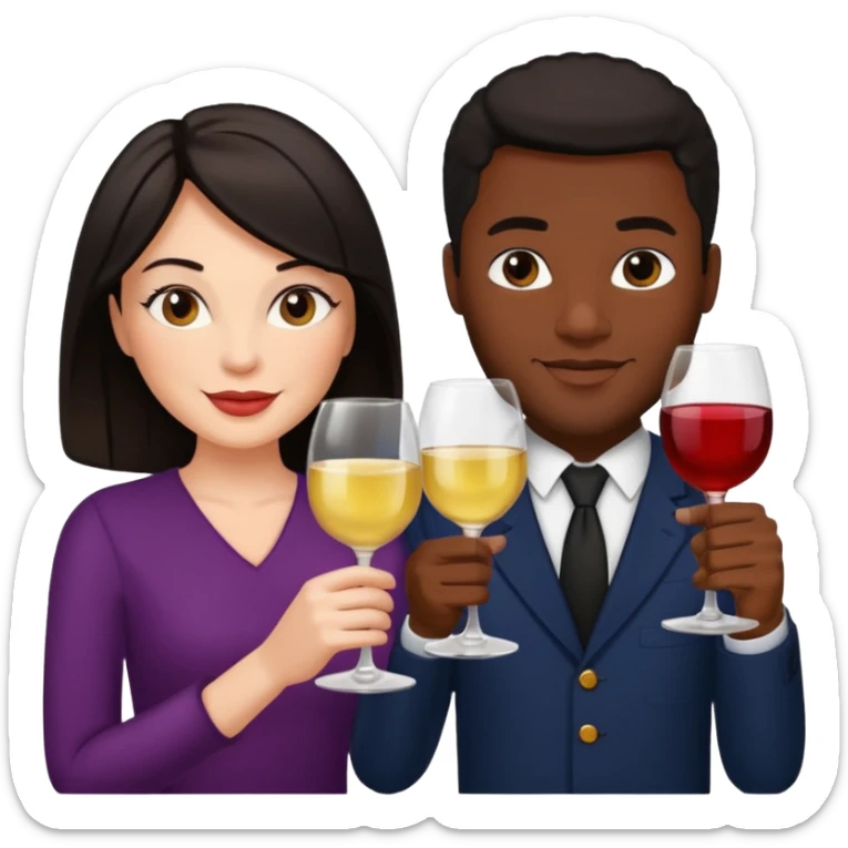 Date night black man white woman with dark hair cheers with wine glasses  sticker