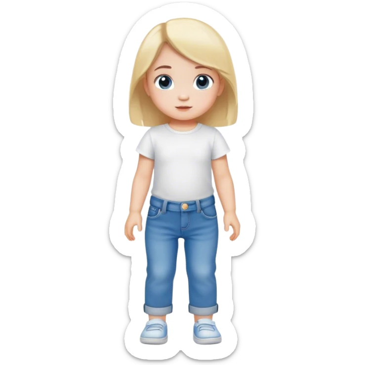 3 year old baby girl wearing white tshirt and blue denim pants  sticker