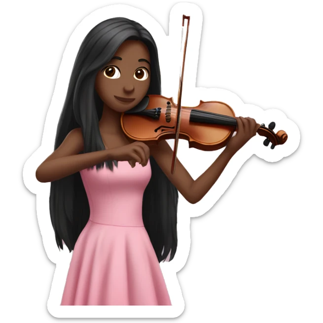 Super long black hair - white girl- playing violin- pink dress sticker