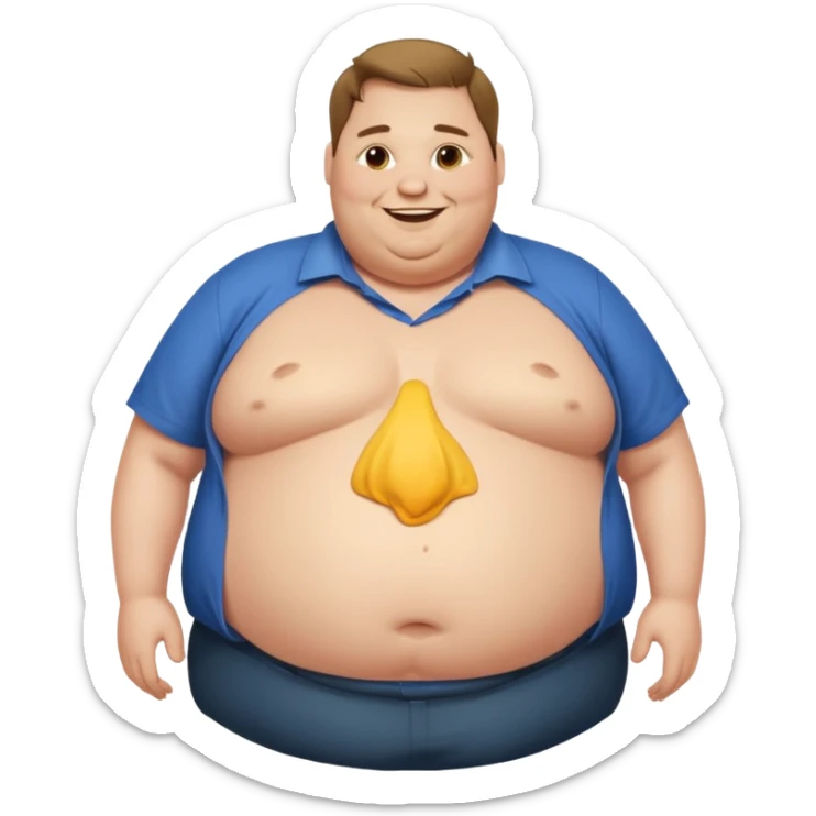 Hombre obeso mórbido con la barriga saliendo de la camisa sticker