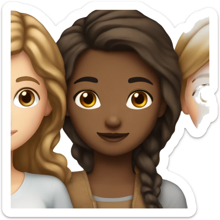 brown hair white girl hugging brown hair black girl sticker