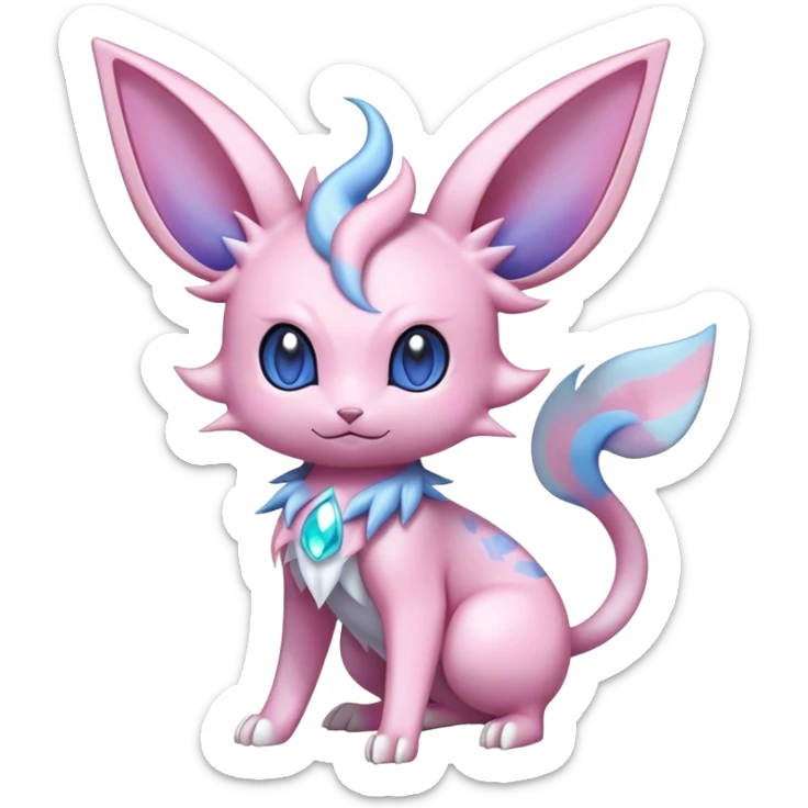 Shiny Cool Sparkly Cute Ethereal Espeon-Sylveon-Nidorino-Fakemon-hybrid-fusion- full body sticker