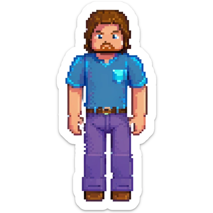 Jack Black as Minecraft Steve, blocky character with brown hair, blue shirt, and purple pants sticker
