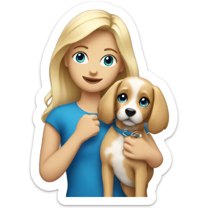 Blonde with blue eyed girl holding cavilier dog sticker