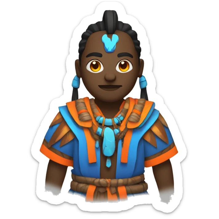 Tribal animated shaman in the robe in black blue and orange neon colors sticker