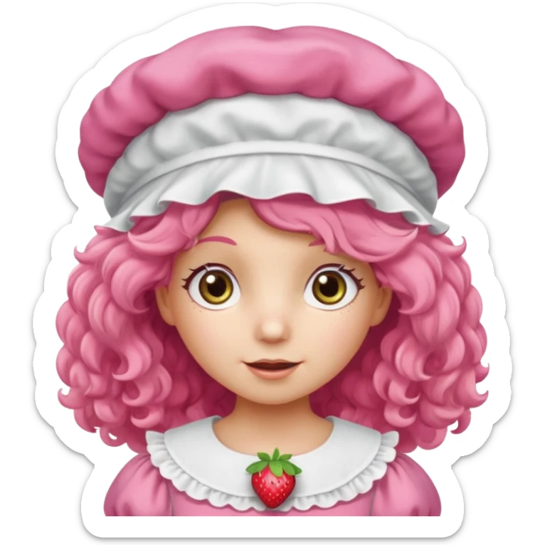 strawberry shortcake the character but with wild eyes and frizzy hair to mimic an insane person sticker