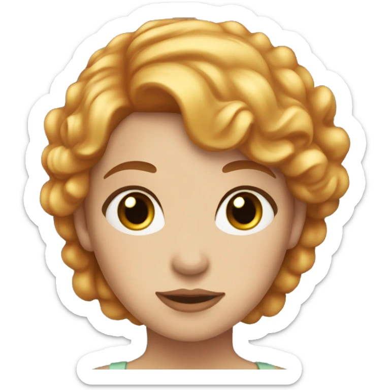 A girl with blond-red hair, plump lips, brown eyes, fair skin, long eyelashes sticker